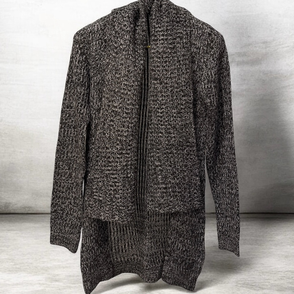 Yoki Black and White Marled Knit Zip-Front Cardigan